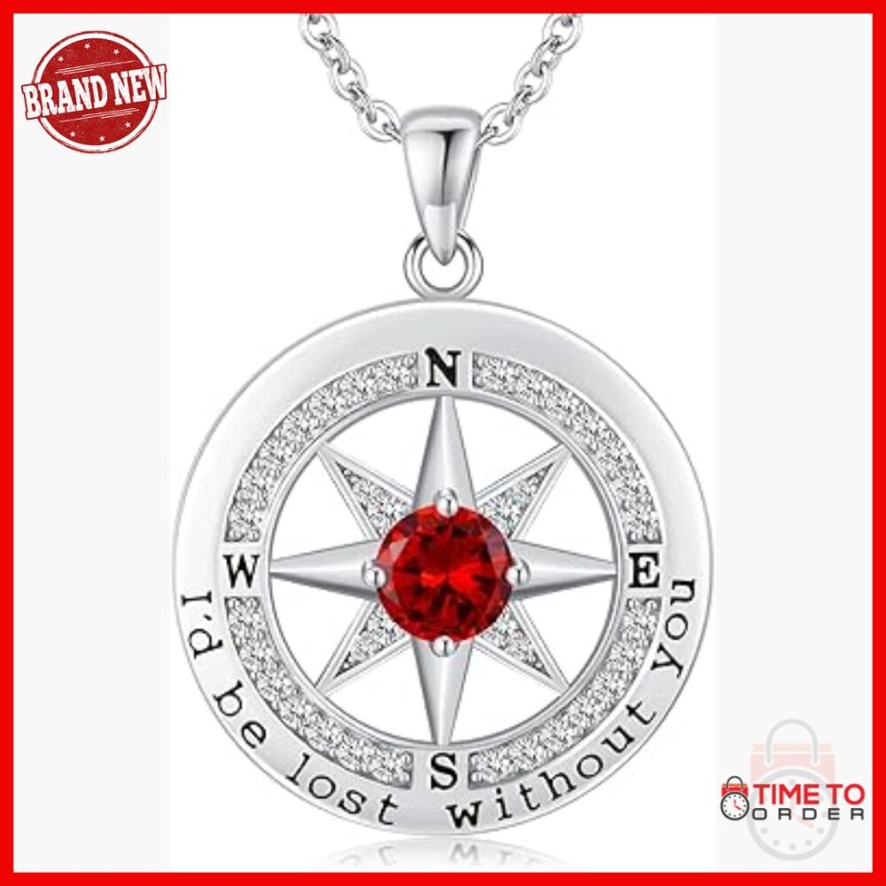 Sterling Silver Compass Pendant Necklace with 18K Gold Plating